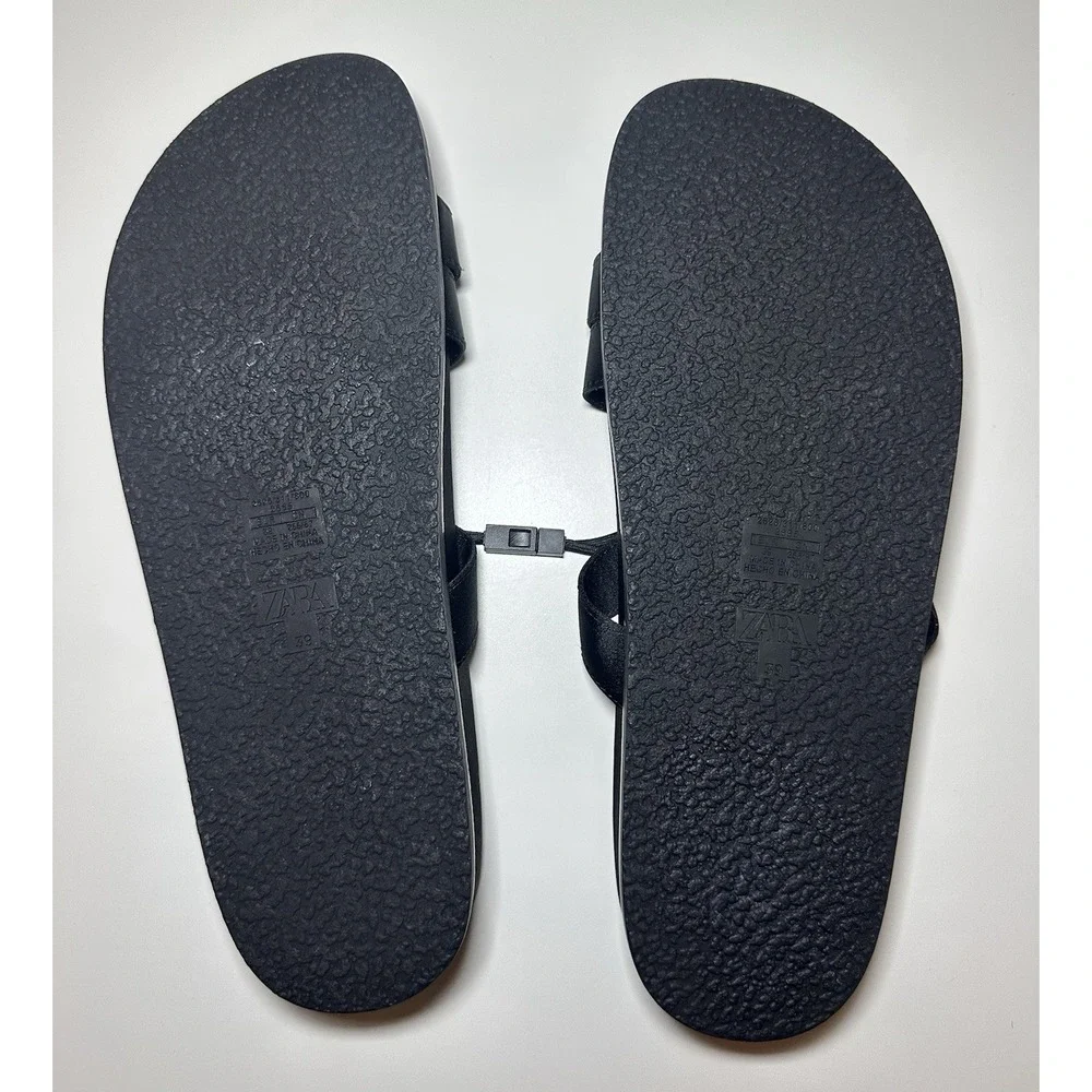 ZARA *NEW* Black‎ Satin Rhinestone Slides Slip On Flat Sandals Women EU 39 US 8 - Picture 8 of 8